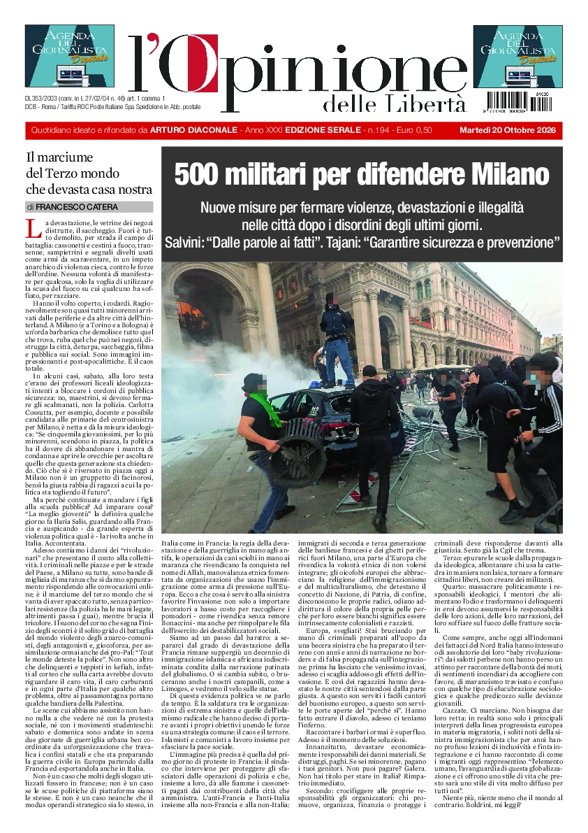 Prima-pagina-opinione della liberta-edizione-di-oggi-2026-10-21